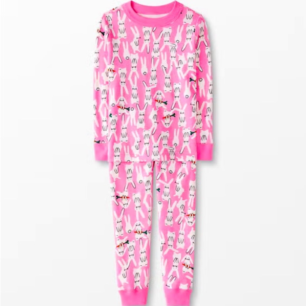 Hanna Andersson Girls Pink Easter Long John Pajama Set - Size 8